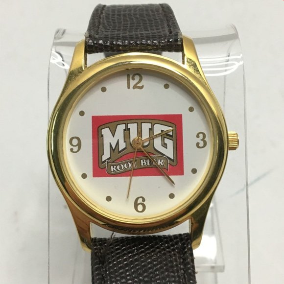 Vintage Mug Rootbeer Promotional Watch Gold Tone Leather Band - Picture 4 of 12